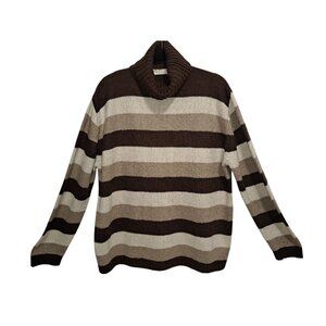 Carolyn Taylor Essentials Womens L Brown Beige Tan Stripe Knit Turtleneck